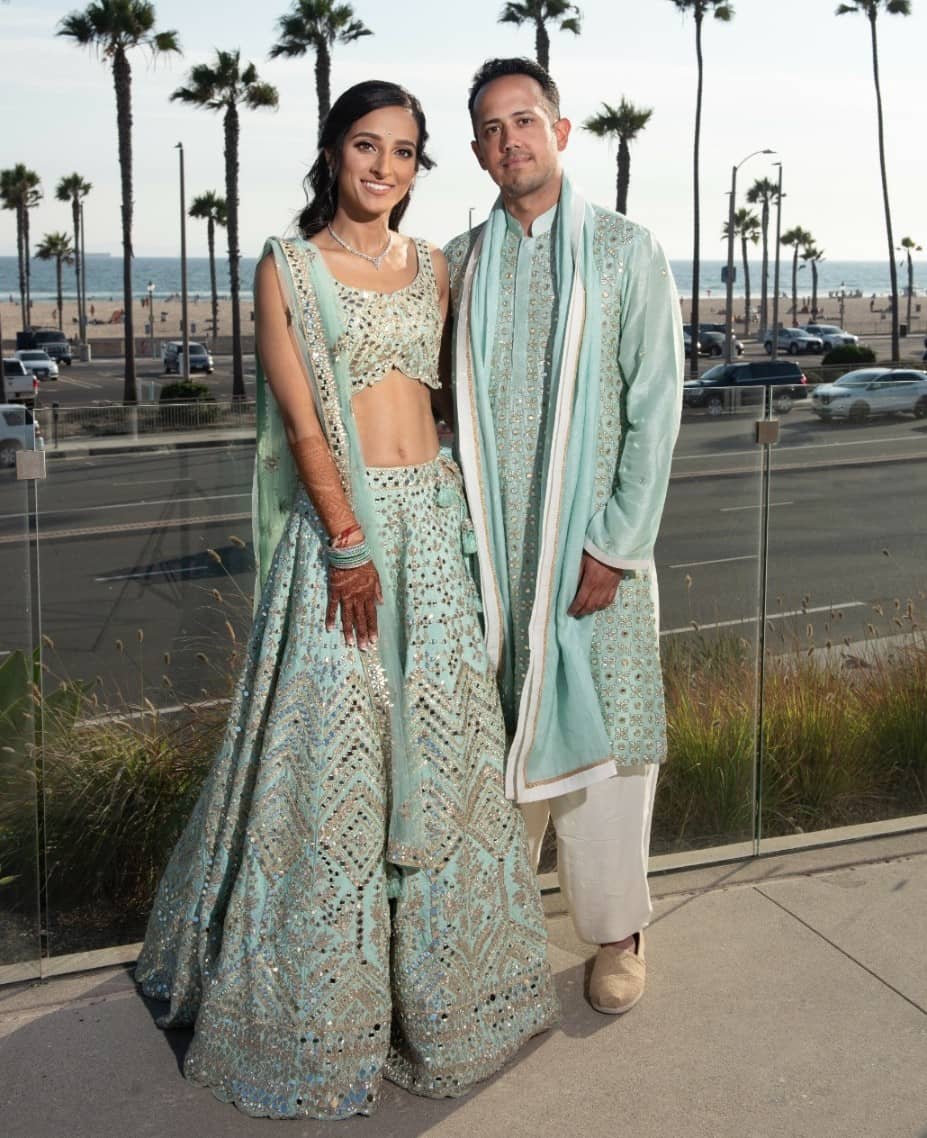 Aqua Blue Goals - Indian Wedding Guest outfit for couple