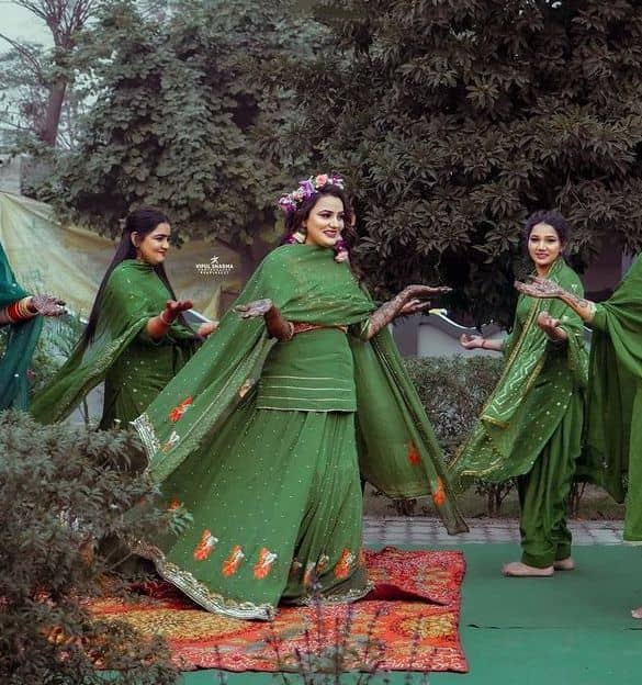Mehndi green gota sharara suit set- set of three by Noor By Nikita Jain |  The Secret Label