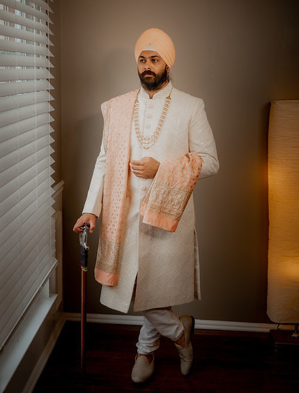 Ivory and Light Peach Sherwani - Punjabi Wedding dress for Groom