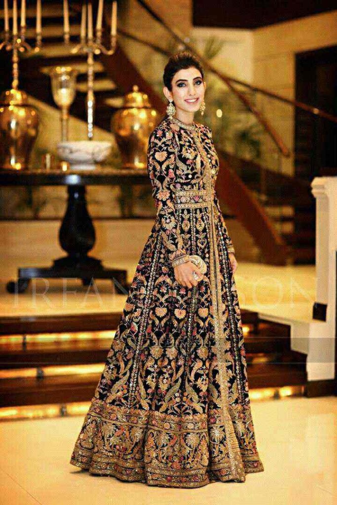Anarkali Lehenga with Embellished Navy-Blue with Zari work and Gold embroidery