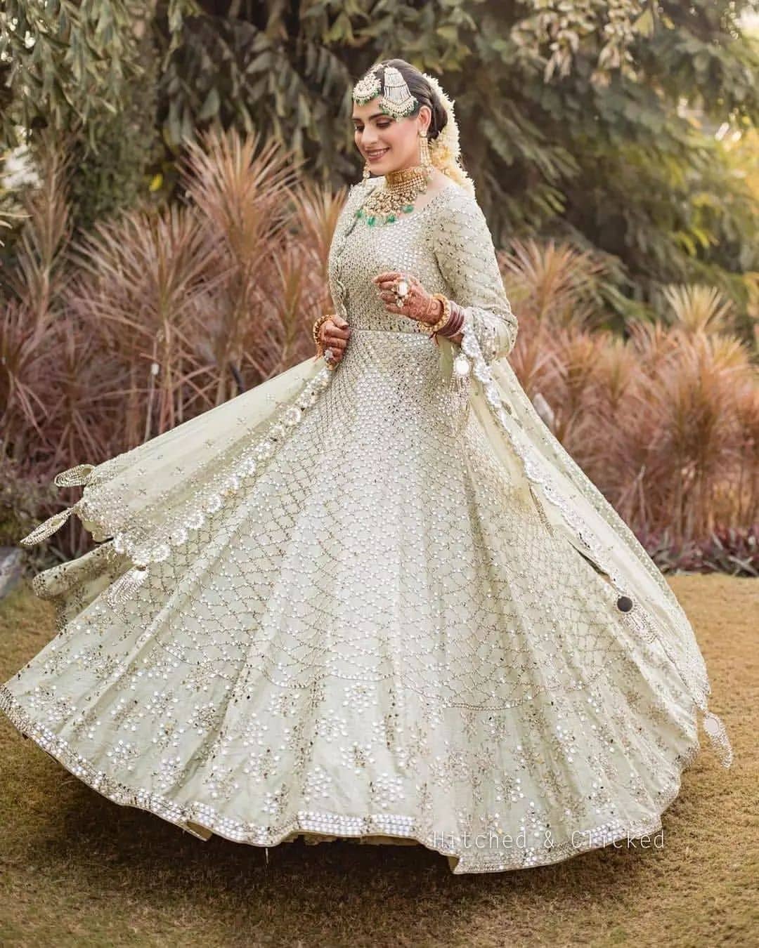 White Mirror-Worked Bridal Anarkali Dress
