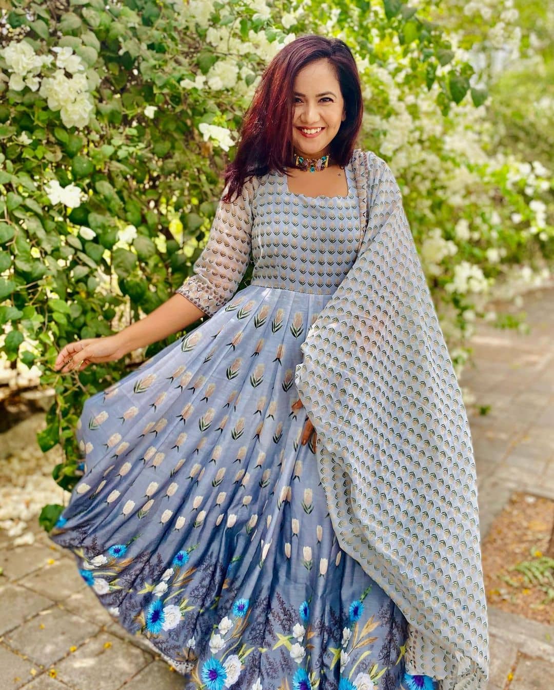 Shop Blue Cotton Anarkali Dress Kurta With Floral Print for women buy from  Soch USA & Worldwide