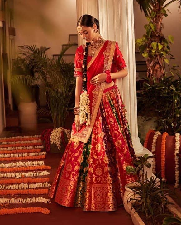 Red Bridal Banarasi Lehenga