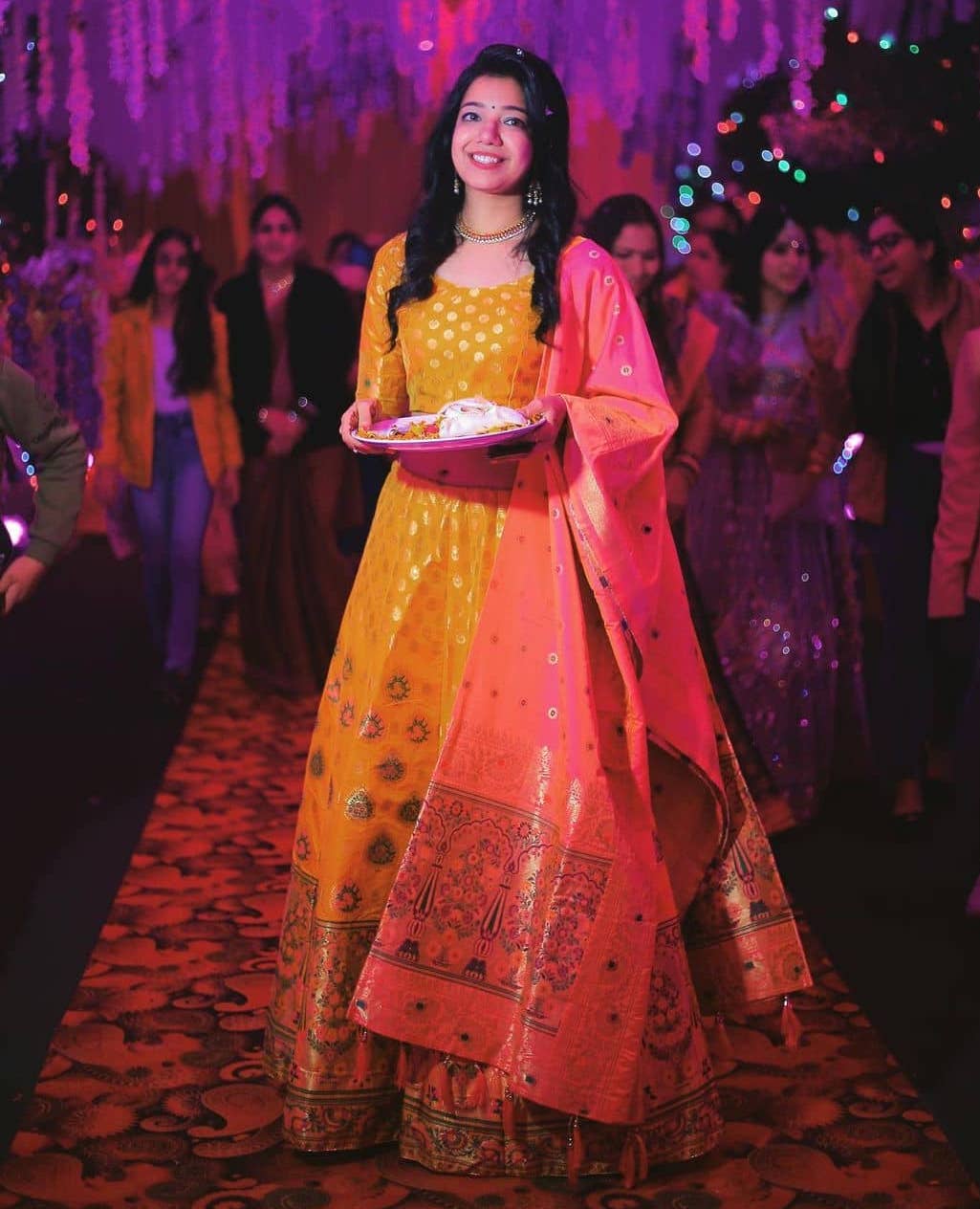 Orange and Pink Bridesmaid’s Banarasi Lehenga