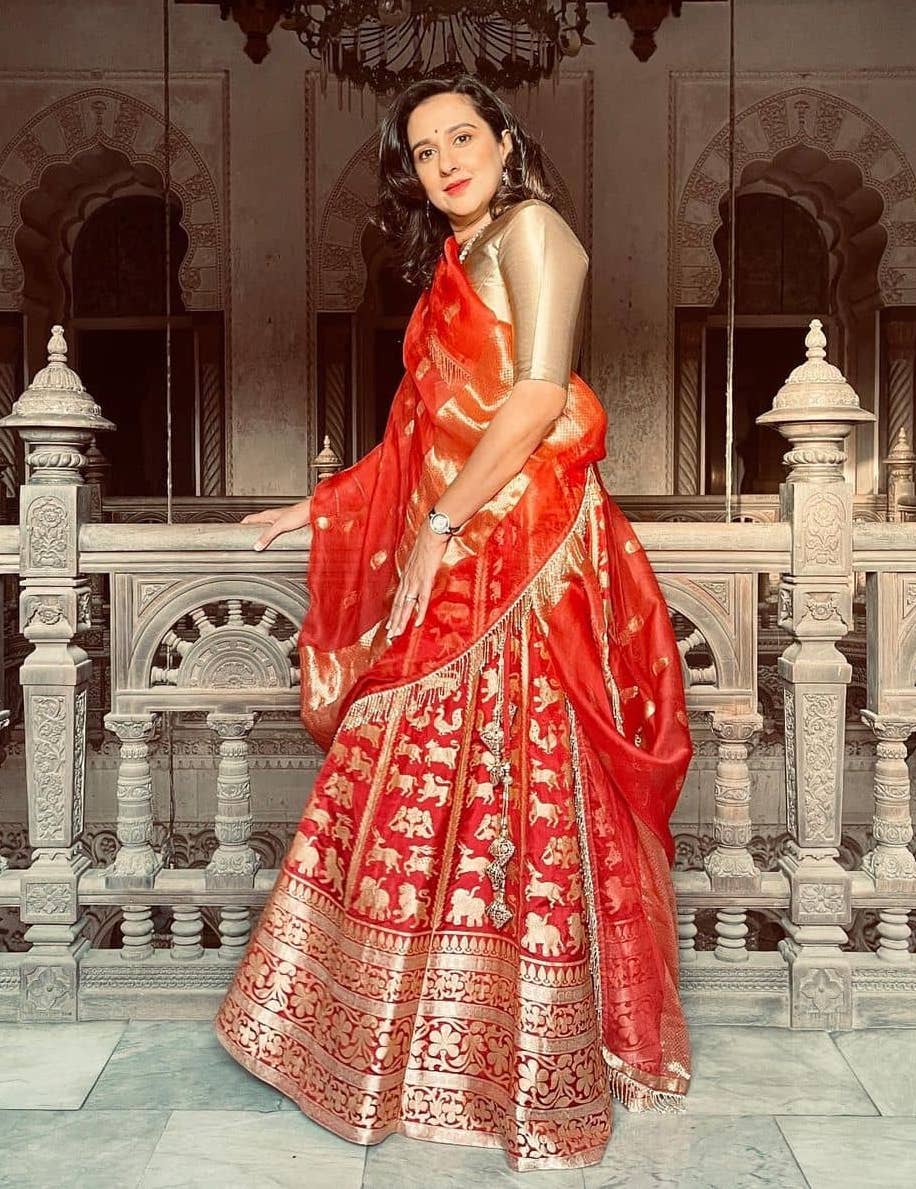 Buy Multi Colour Banarasi Silk Weaving Lehenga Choli at best price : 70948 -