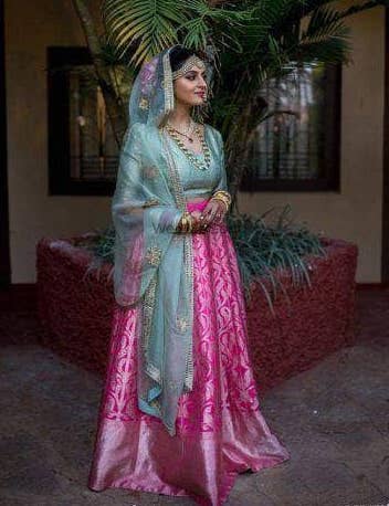 Pink and Mint Banarasi Bridal Lehenga