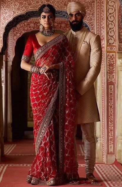 Bollywood Sabyasachi Mukherjee Inspired Red Georgette saree 145 1