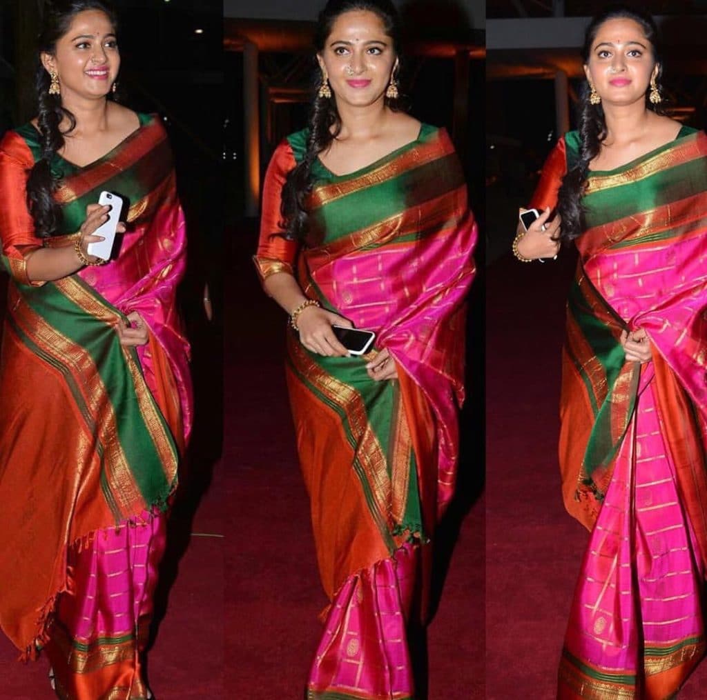 Anushka Shetty wears Multi-color Kanjivaram