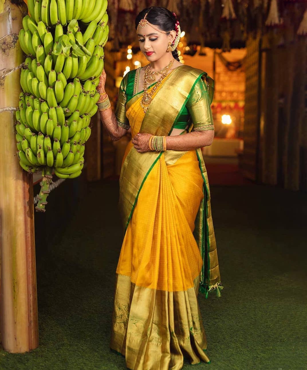 Premium Photo | South indian bride in yellow dress generative ai