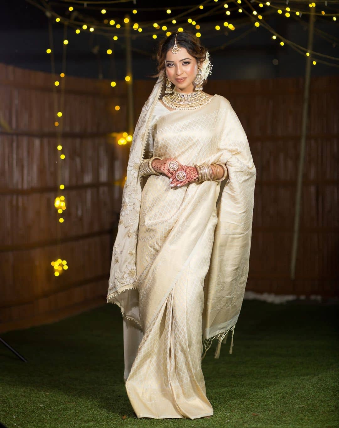 Off White & Golden Kanjivaram Silk Saree – Shaaola