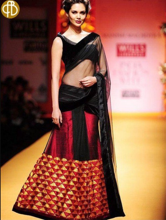 Beauty of Black and Red lehenga style saree