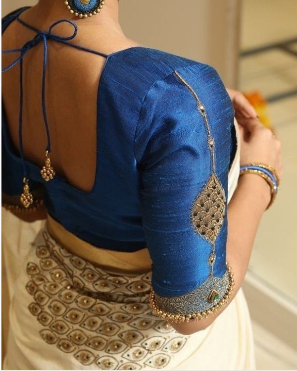 String at the up style blouse - Saree Blouse Designs