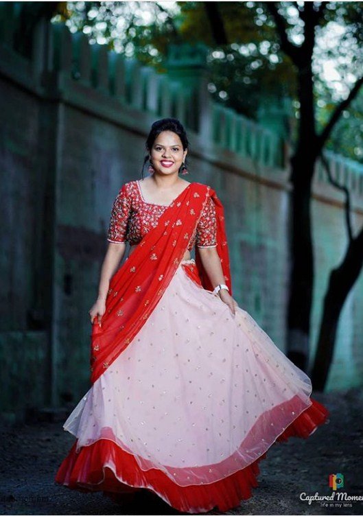 Designer Red Lehenga Saree With embroidered Dupatta and Stitched Blous –  www.soosi.co.in