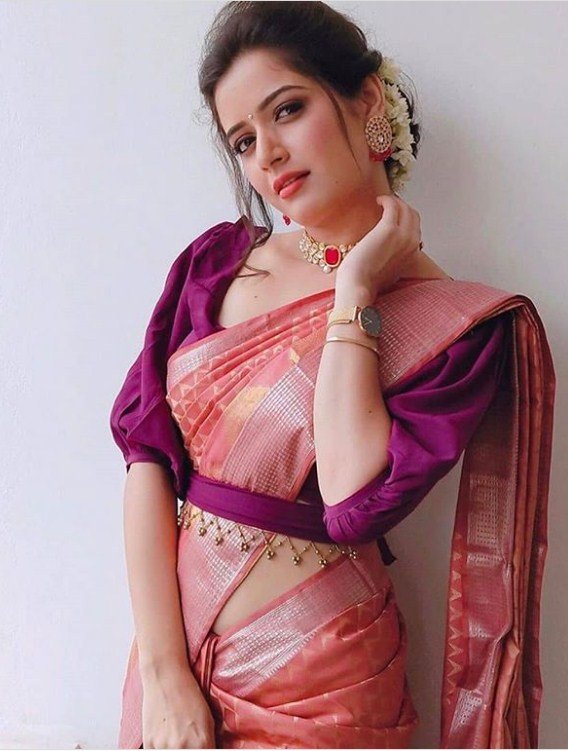 Peach Sabyasachi deep V cut blouse Designer Pattern Beautiful Saree Blouse Indian Readymade Sari Blouse Bollywood Sari Blouse Blouse Choli,