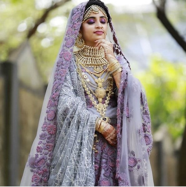 Embroidered Lavender Bridal Dress with Dupatta