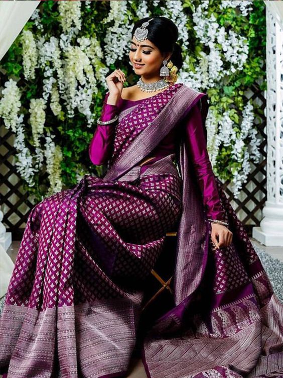 Buy Magenta Zari Embroidery Silk Wedding Saree With Blouse From Ethnic Plus