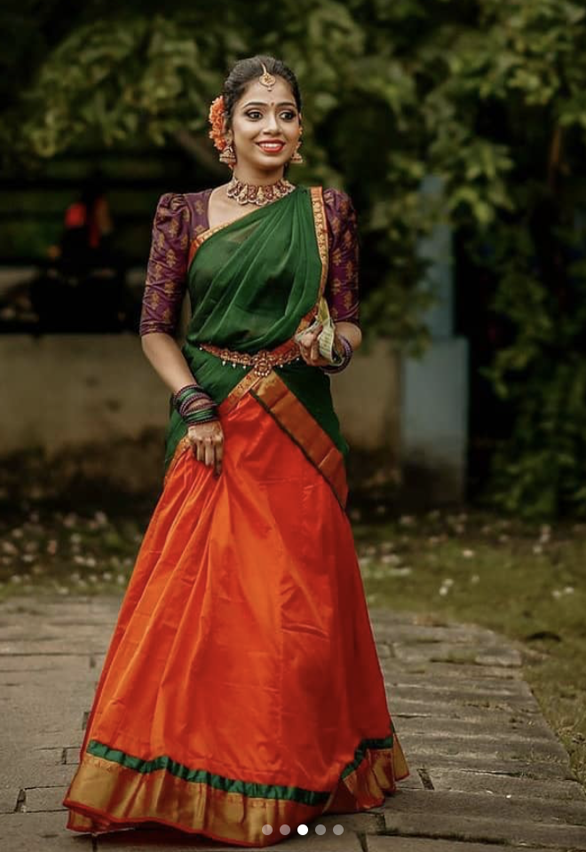 Buy Women's Girl's Traditional Un-stitched Kanjivaram Crush Silk Lehngha  Choli With Dupatta Half Sarees Yellow Red at Amazon.in