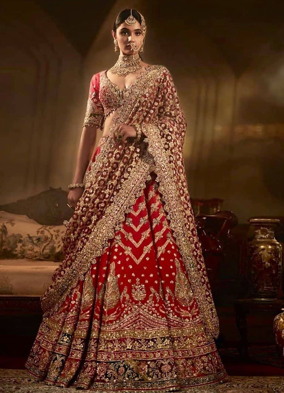 Designer Red Bridal Lehenga Choli In Raw Silk-sgquangbinhtourist.com.vn