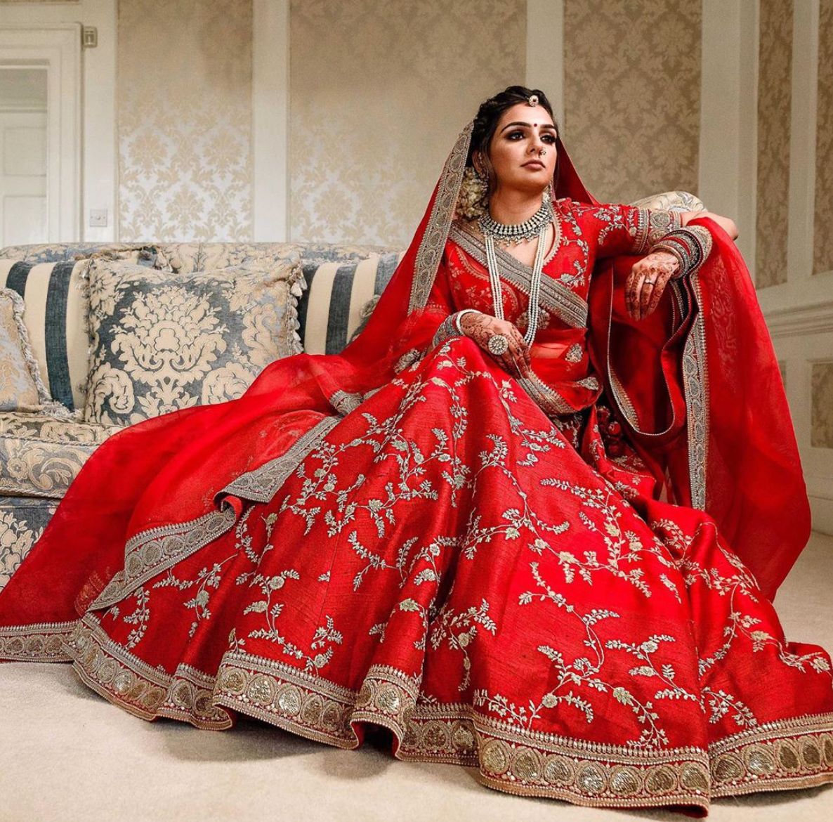 Red lehenga & Silver embroidery 