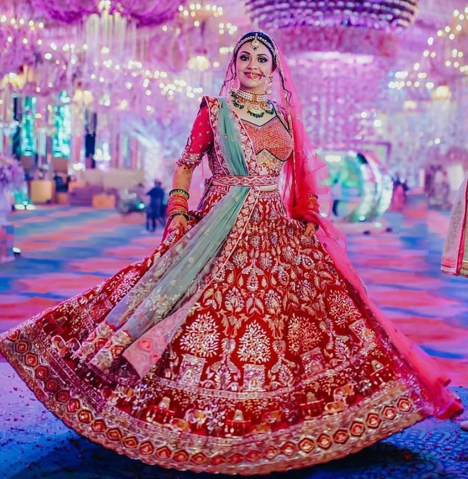 Pakistani Bridal Lehenga | Pink and Red Lehenga with Gold Embroidery
