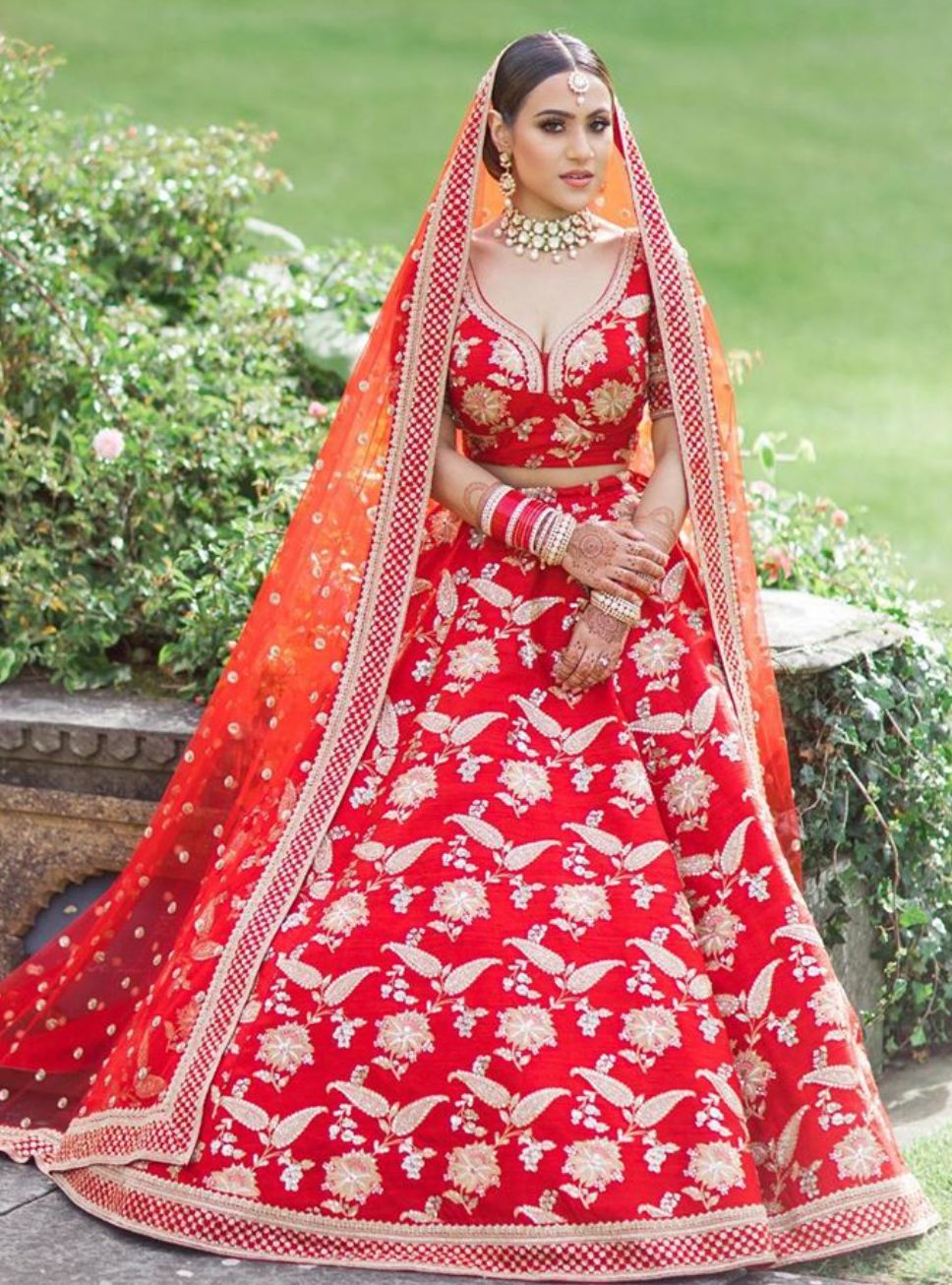 Flowers All The Way on Red Lehenga