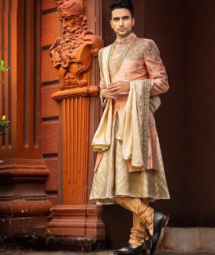 Peaches and Golds Sherwani - Indian Groom Outfits