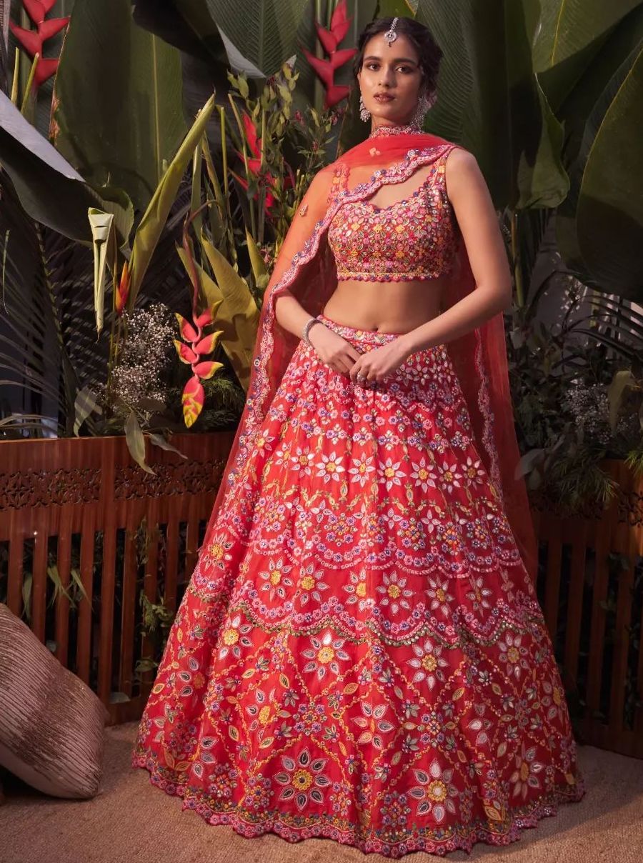 Nitika Gujral | Deep Red Bridal Lehenga Choli Set | INDIASPOPUP.COM