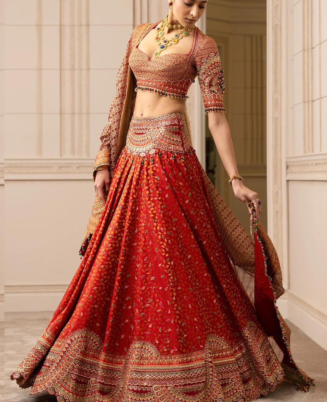 Buy Flamboyant Blue-Red Colored Bridal wear Embroidered Lehenga Cholin From  Zeel Clothing