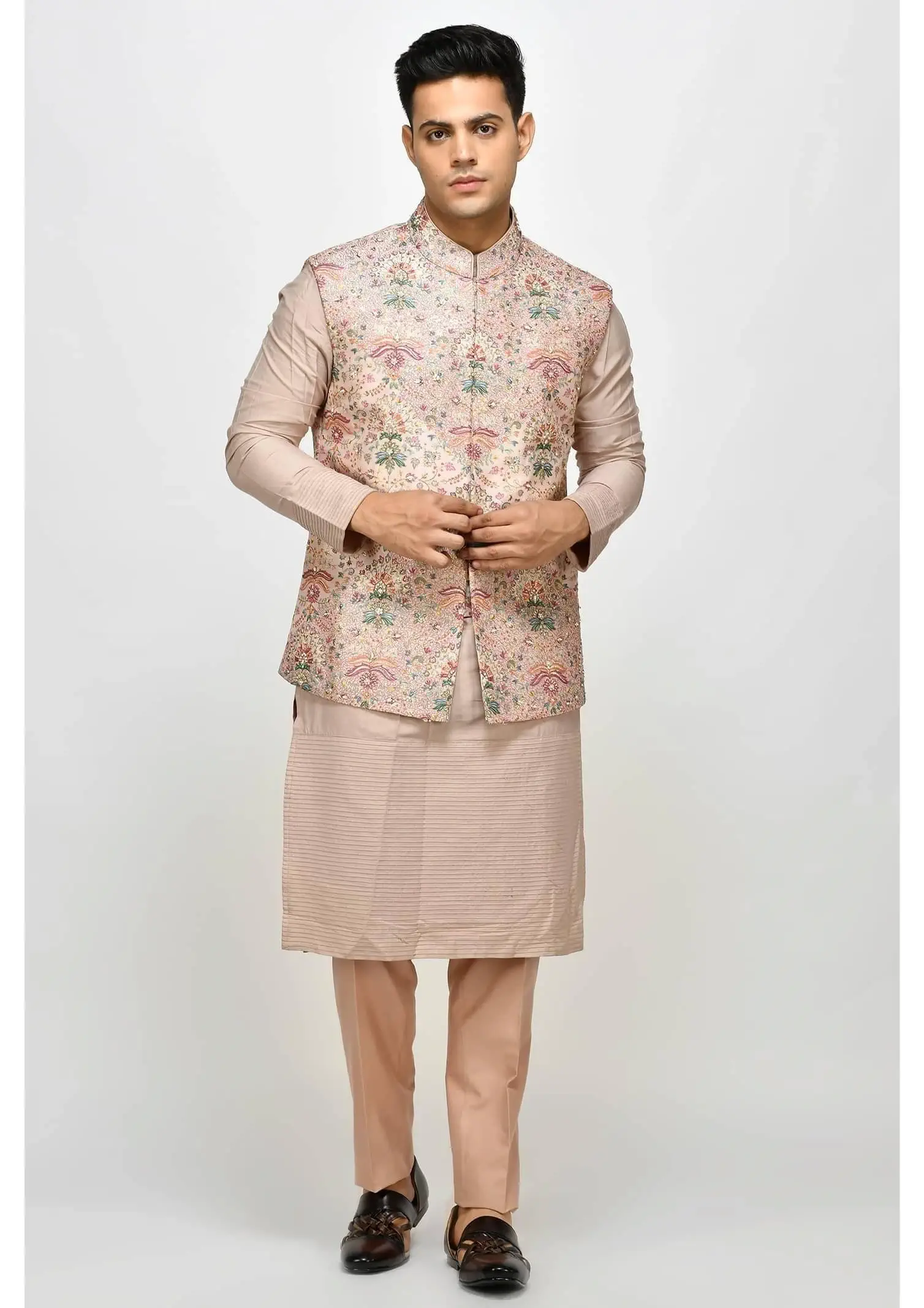 Pale Blush Ethnic Jacket Kurta-Pajama