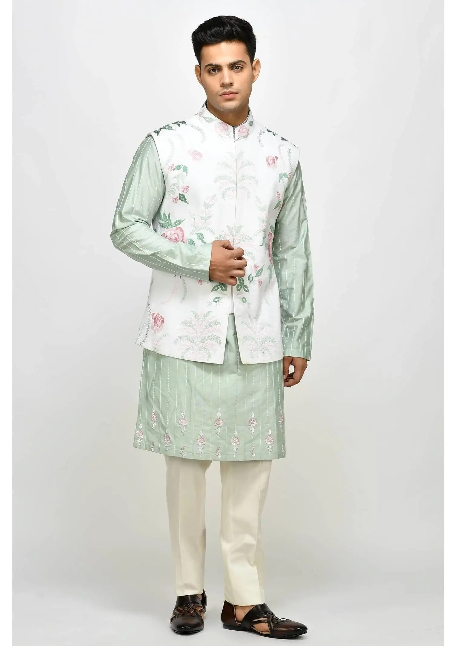 Floral Embroidered Off-White Ethnic Jacket
