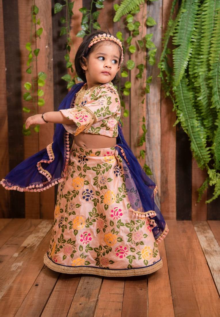 Festive Wear Designer Grey And Pink Color Fancy Fabric Lehenga Choli For  Baby Girl