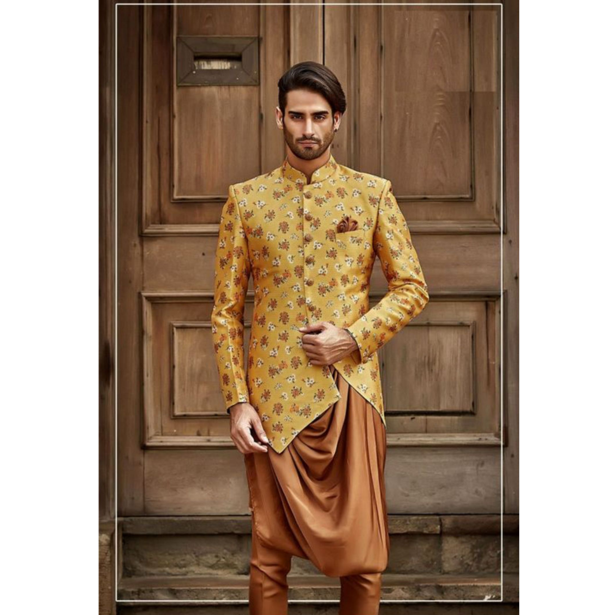 A Floral Yellow Indo Western Coat