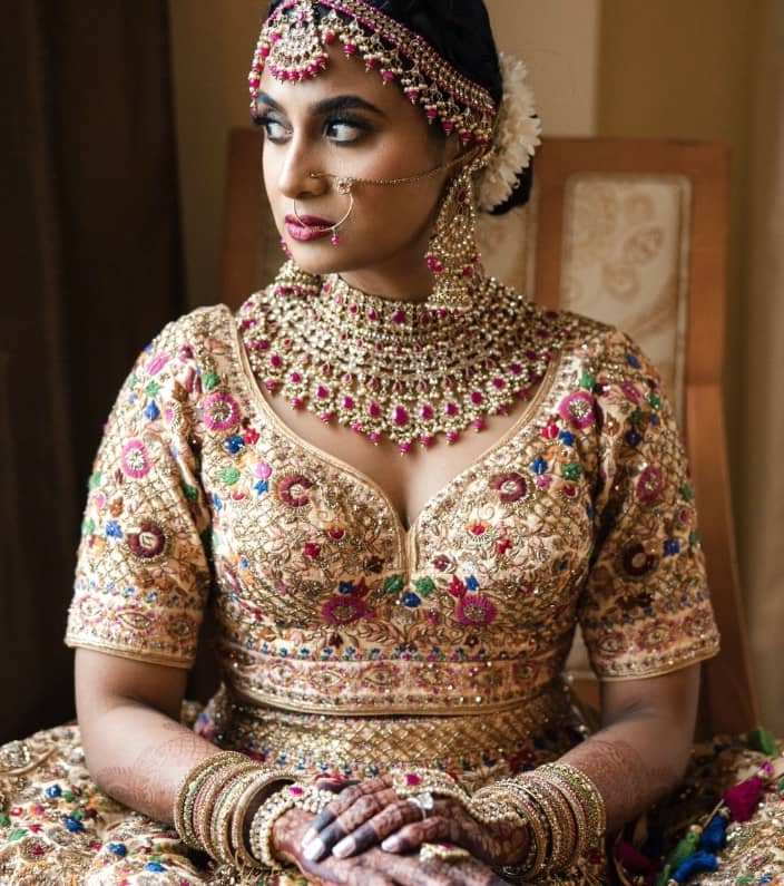 Dazzling Heavy Work Ivory Indian Bridal Lehenga Choli SM2404