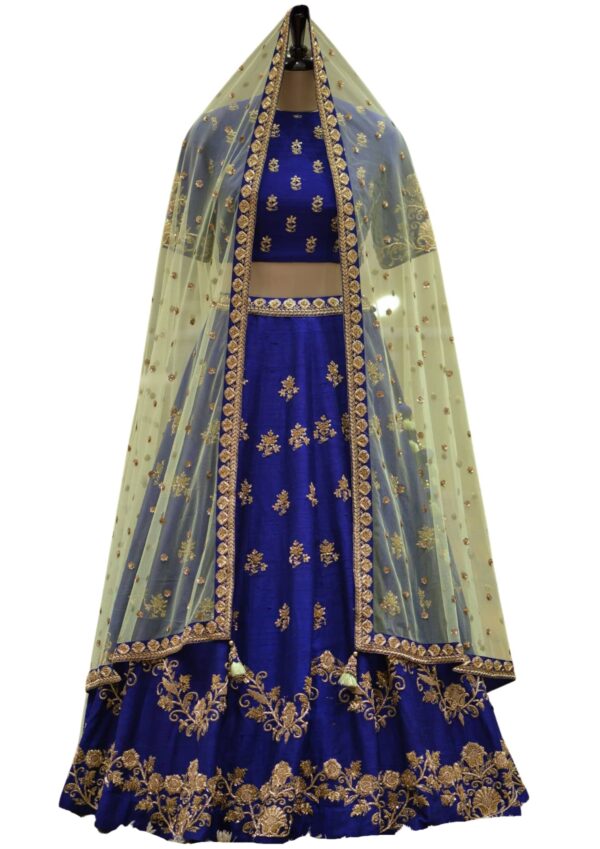 Royal Blue Raw Silk Zardosi Embroidered Bridal Lehenga
