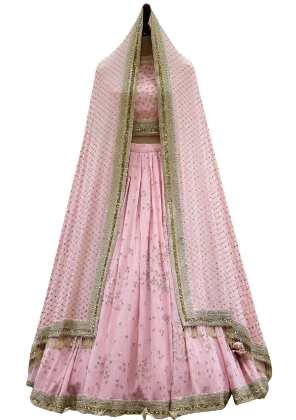 Dusty Pink Sequins Embroidered Raw Silk Bridesmaid Lehenga
