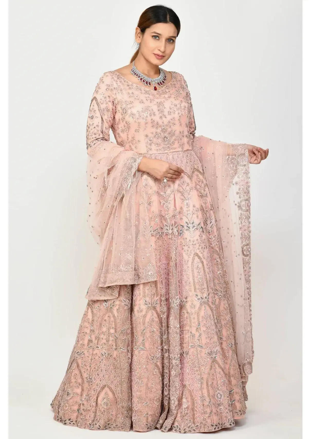 Peach Georgette Anarkali Gown - Salwar Kameez Designer Collection