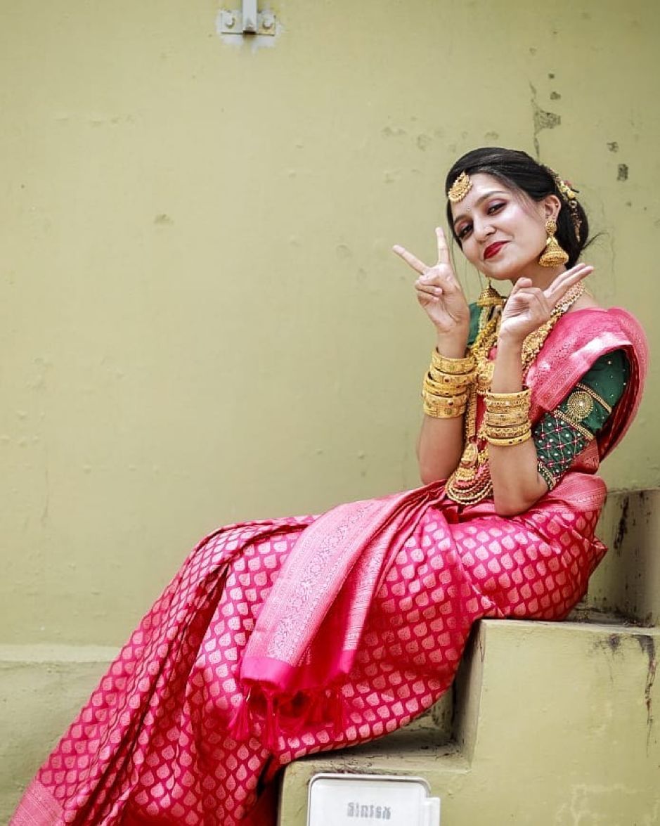 Pink and Gold Kanjivaram Bridal Saree