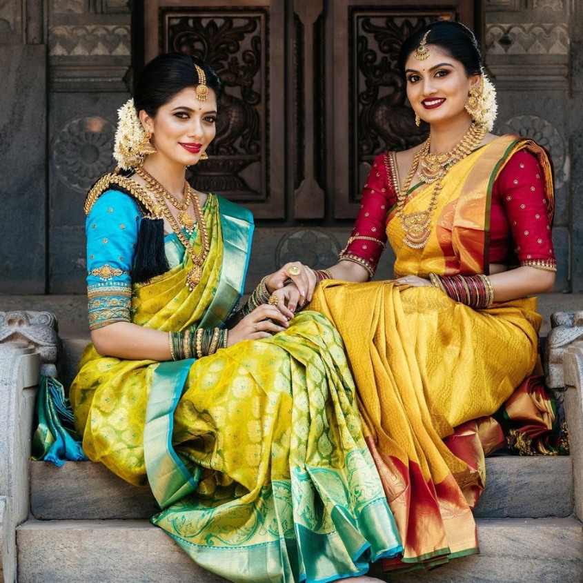 Orange Wedding Saree with Green Blouse|Saree for New Bride