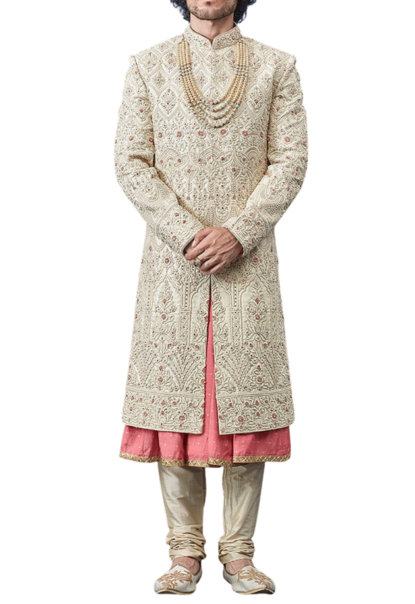 Royal Three-Layer Embellished Wedding Sherwani for Groom