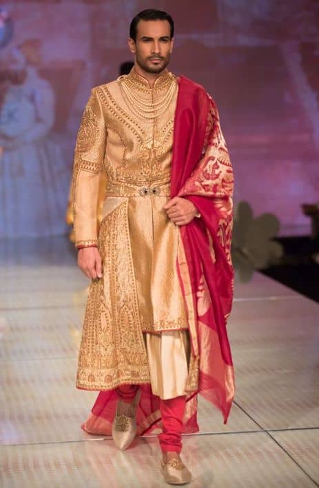 The Classic Red and Gold Combination Sherwani