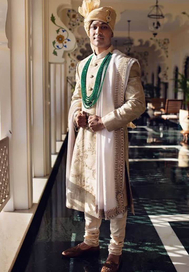 Combination of Beige, Off-White and Gold Sherwani