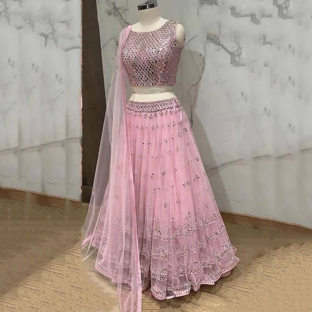Crepe Pink Lehenga for Engagement Party