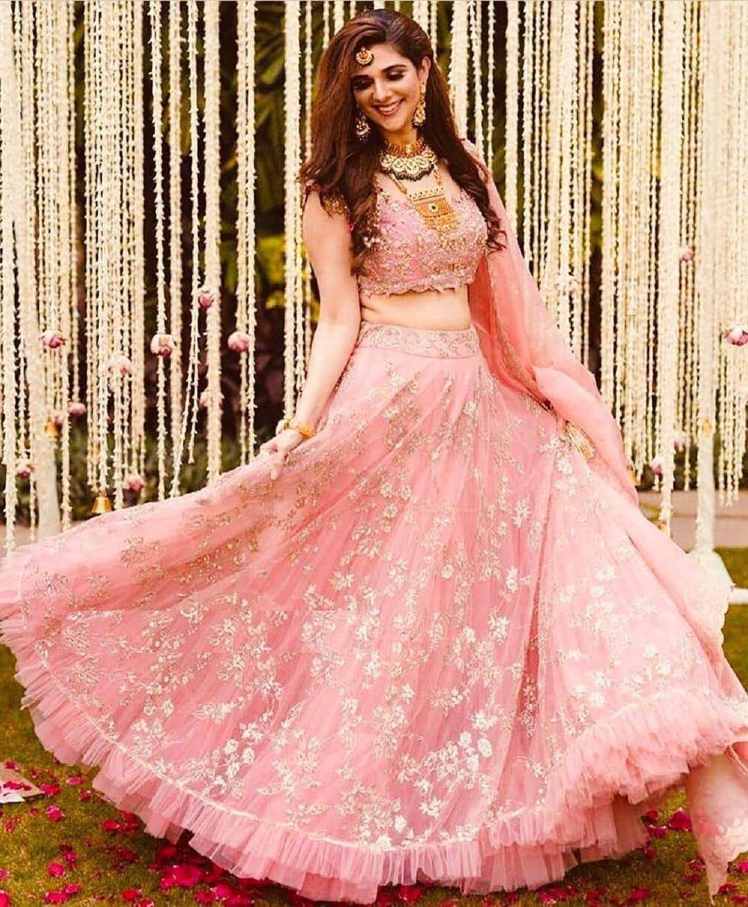Peachy Pink Lehenga with Lace Details