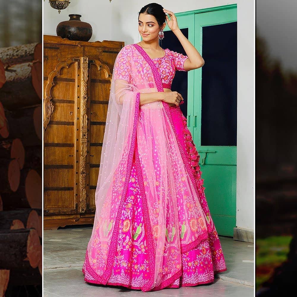 mbroidered Stories on Her Pink Lehenga