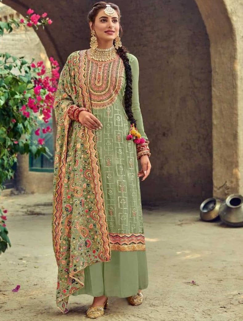 Embroidered Green Sharara Suit