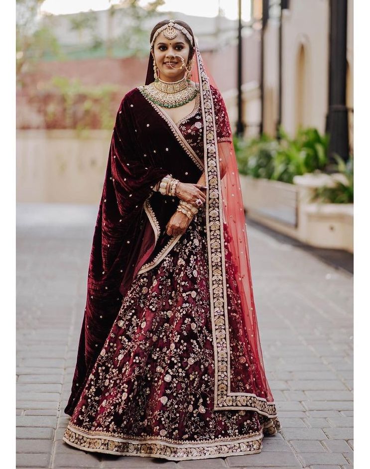 Ethnic, bridal wear in splendid dark maroon hue