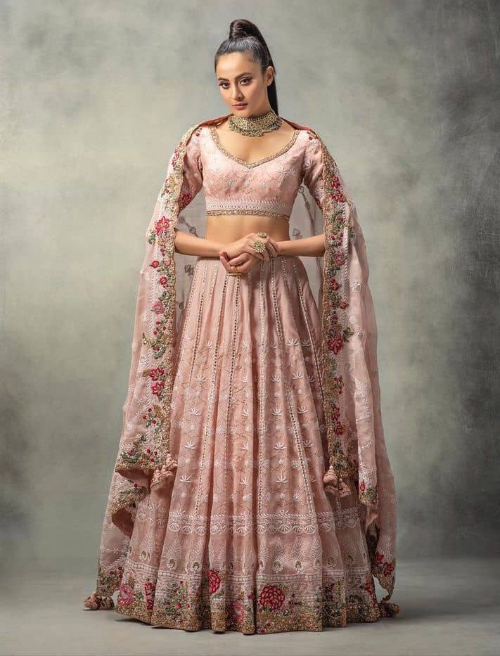 Pink Chikankari Georgette Embroidered Lehenga Set Design by Kritika Dawar  at Pernia's Pop Up Shop 2023