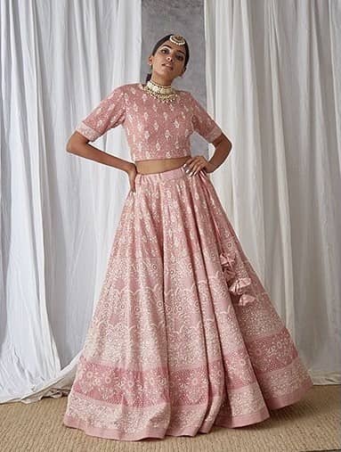 Buy Amrin khan Pink Georgette Chikankari Lehenga Set Online | Aza Fashions