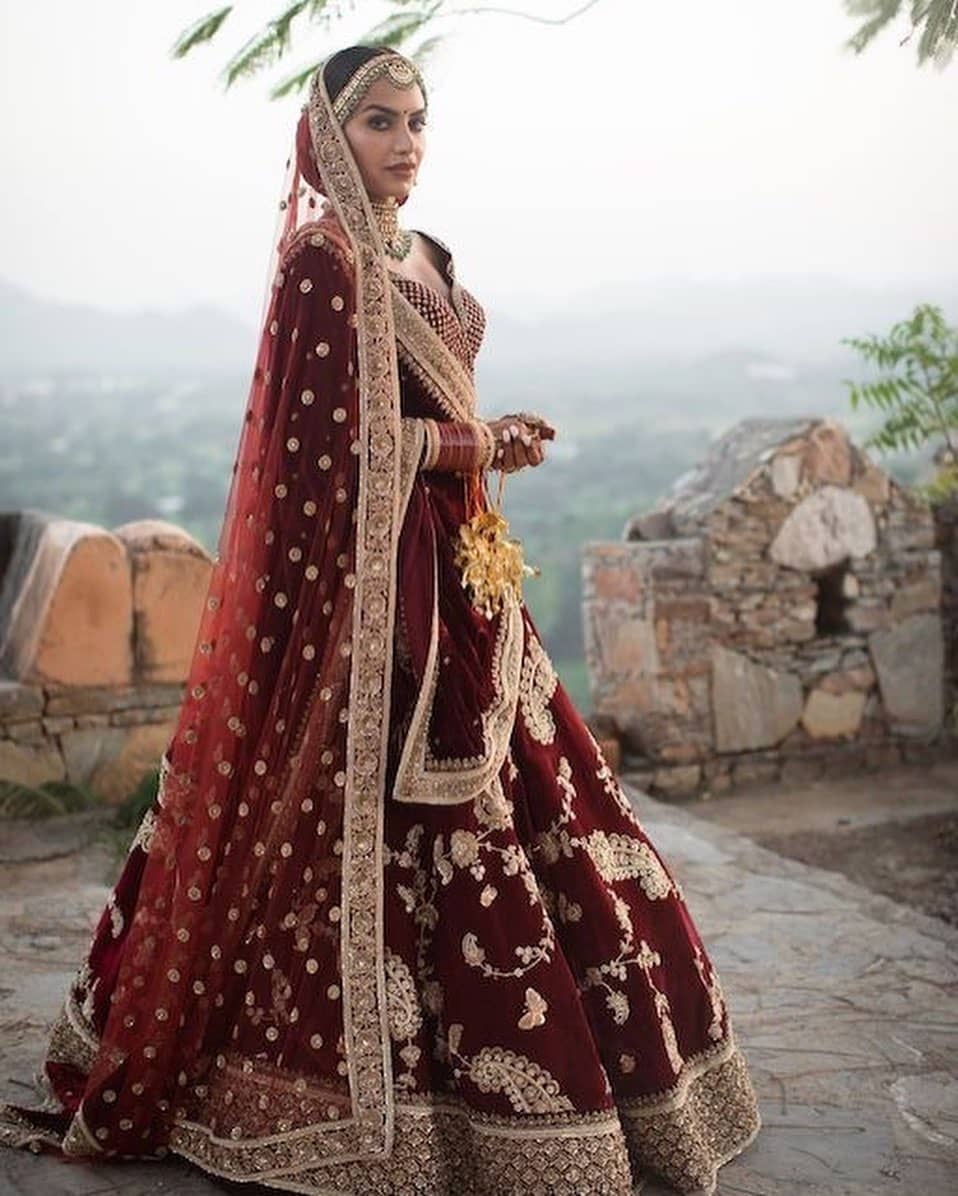 FABPIXEL Maroon & Pink Embroidered Bridal Lehenga Choli Set With Dupatta -  Absolutely Desi