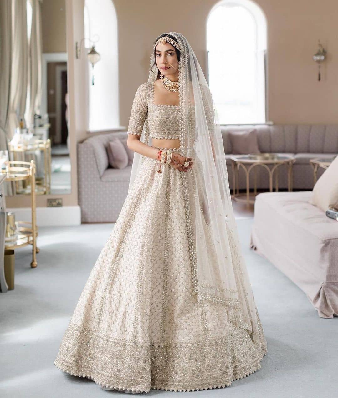 Organic Off White Thread Diamond Work Net Wedding Gown.Online wedding gown  india.